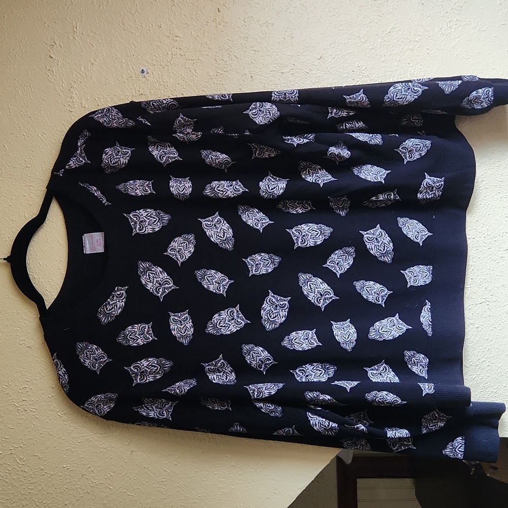 Black Sweater with White Owl Pattern Soft Fall Sweater